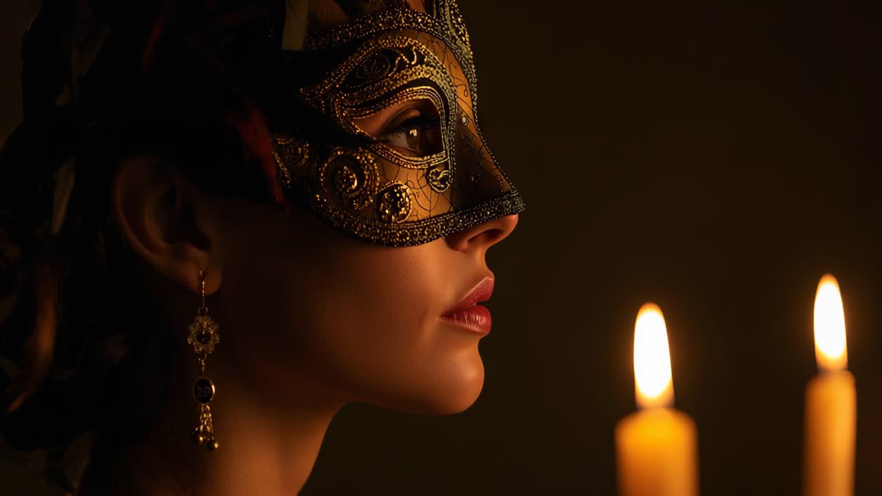 Donna con maschera d'oro e candele