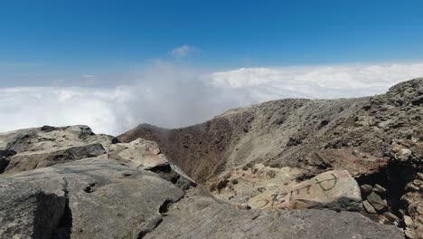 Cloud-time-lapse-at-mountain-summit-volcano-crater-in-Guatemala