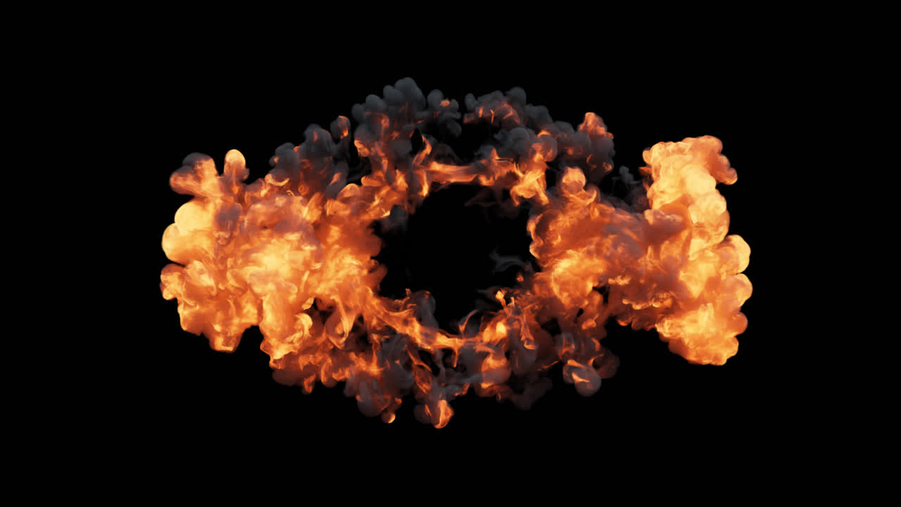 Fiery Explosion Bursting and Dissipating into Dark Smoke on Black Background