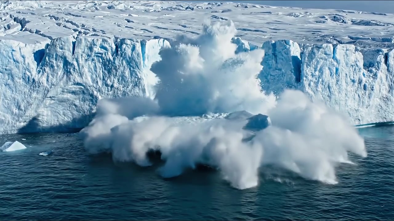 Massive Polar Glacier with Large X Shaped Crack Over Water