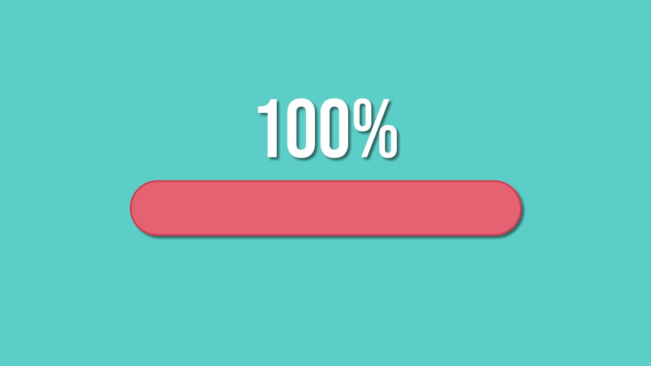 A vibrant animation of a percentage bar smoothly filling from 16% to 100% against a teal background
