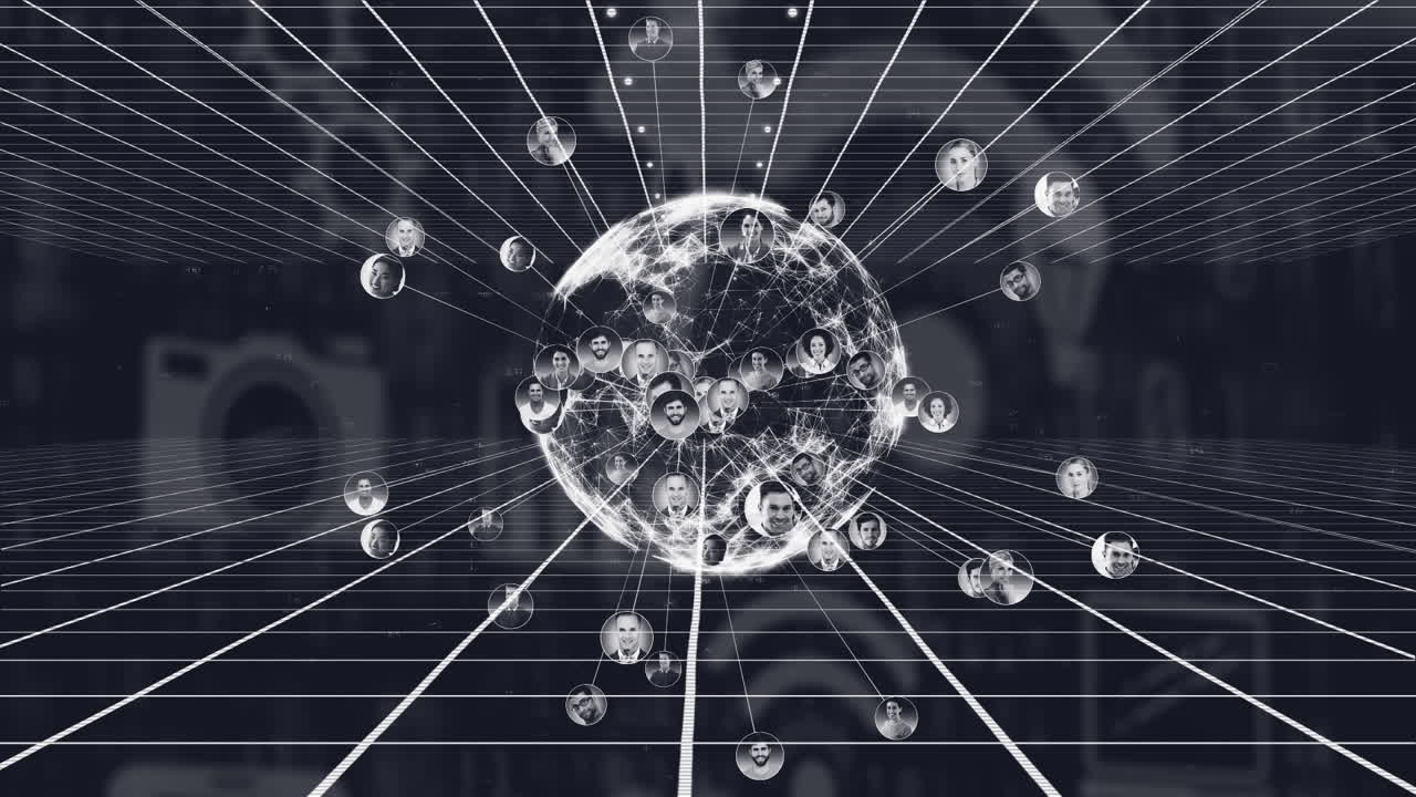 다중 인터페이스 아이콘의 연결 네트워크의 애니메이션