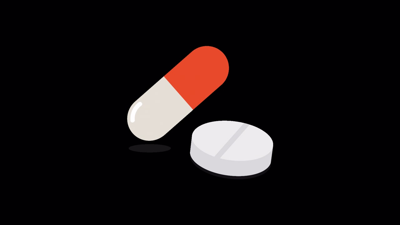 Capsula rossa e bianca e compressa bianca animate