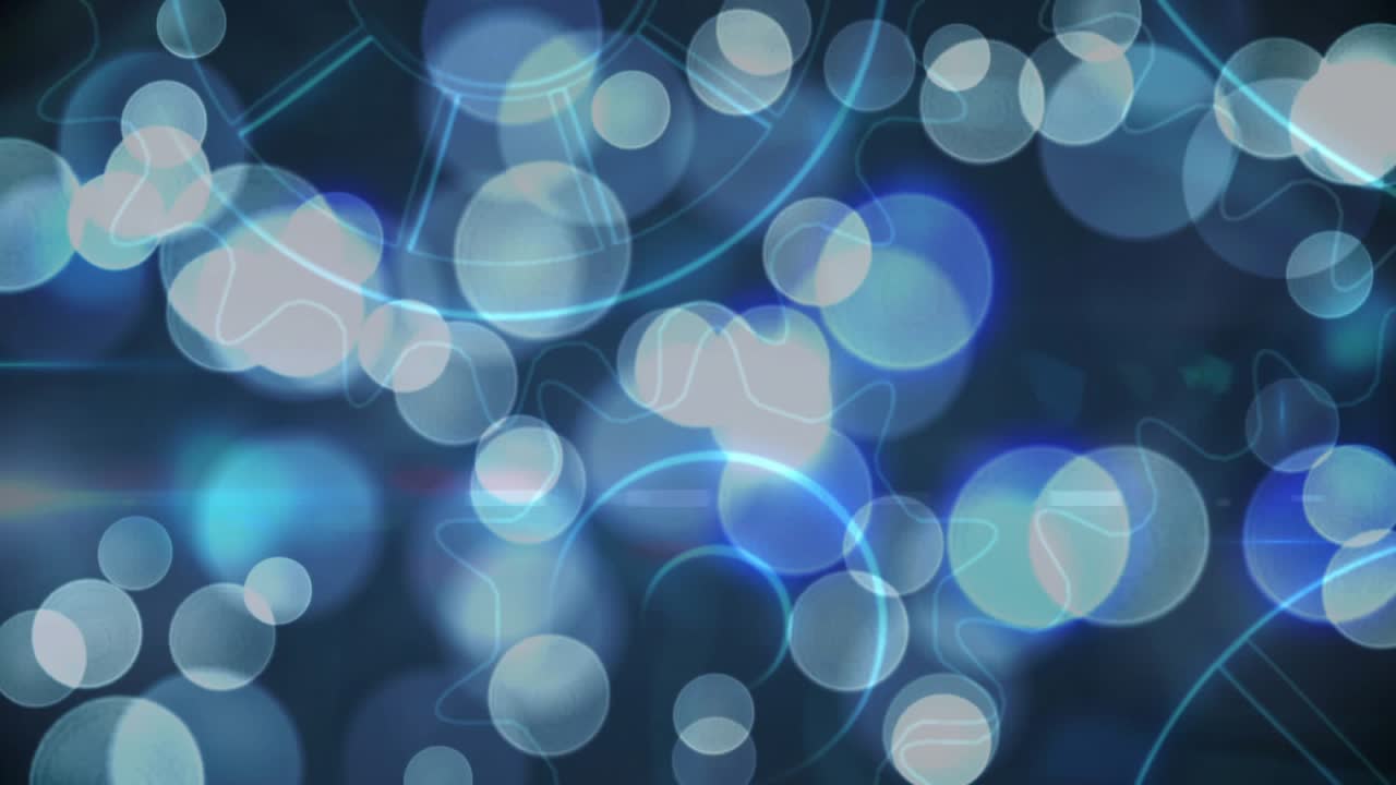 Glowing circles emerging, drifting upward, pulsing as schematic gears rotating, looping background