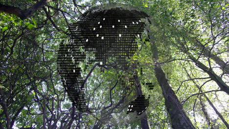 digital circular interface animating over trees in forest