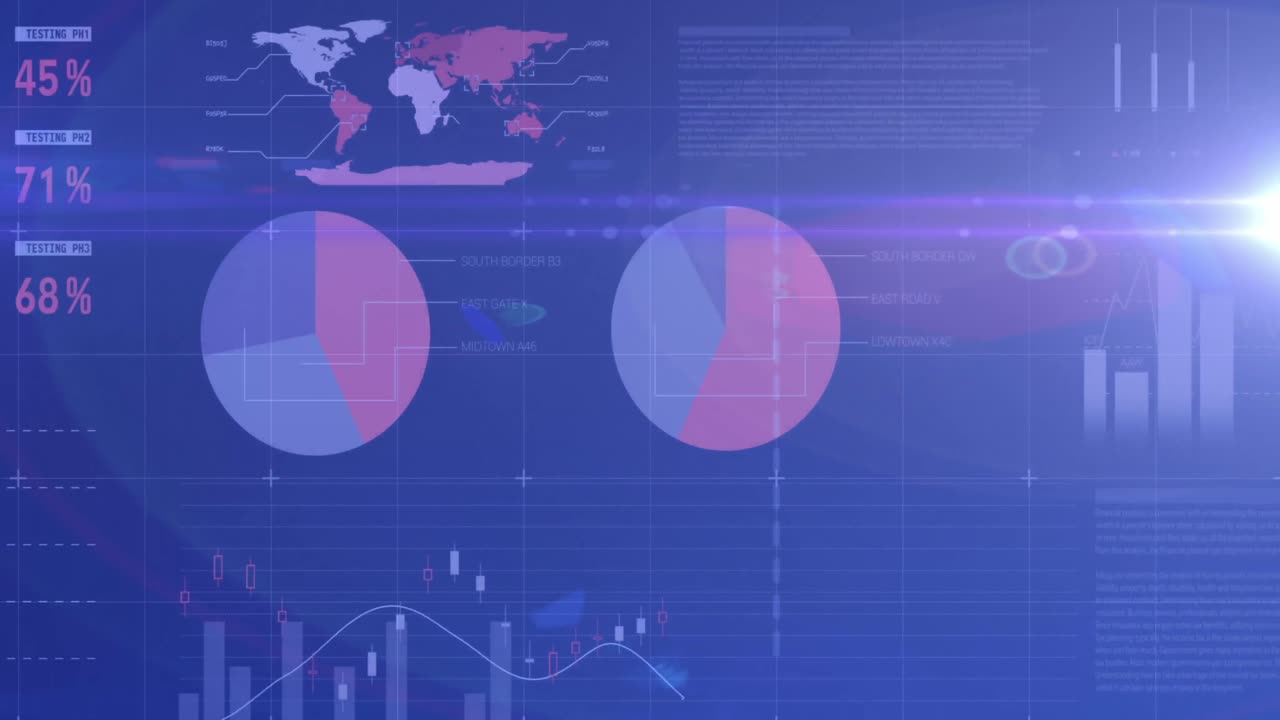 animación del procesamiento de datos financieros sobre el mapa del mundo