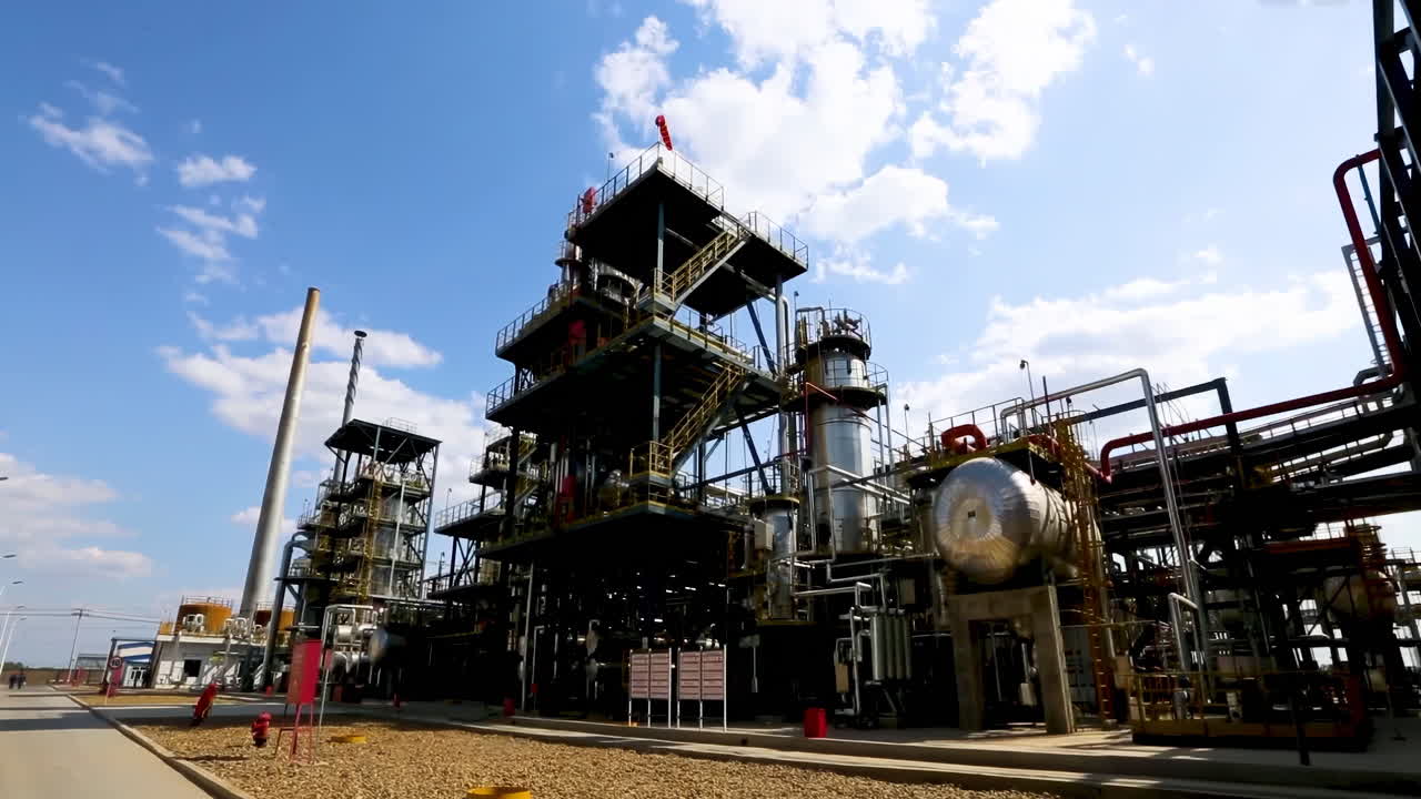 chemical industrial park Factory Smoke stack. Petrochemical plant, Oil and gas refinery. Technological unit for air purification from pollution, environmental protection at an oil and gas enterprise.