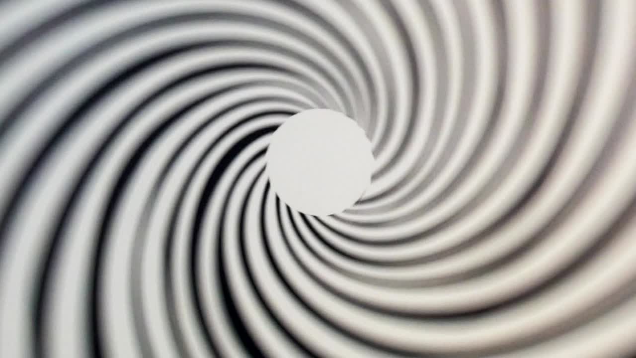 Black white round abstract vortex hypnotic spiral. Optical illusion spiral . Volute, concentric lines, circular, rotating background.