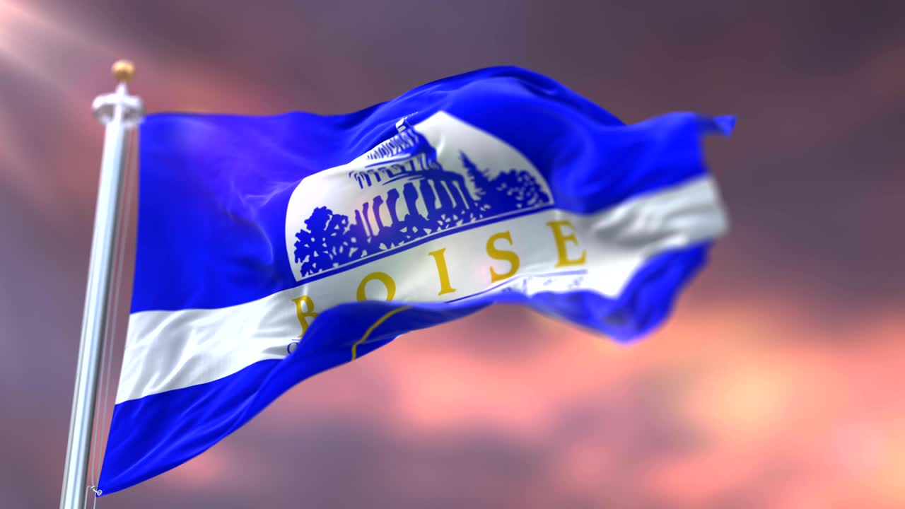 bandera de boise al atardecer, ciudad de idaho en los estados unidos de américa - bucle