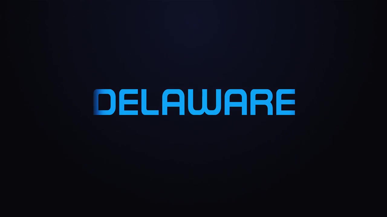 Glowing explosion DELAWARE text reveal blue and pink