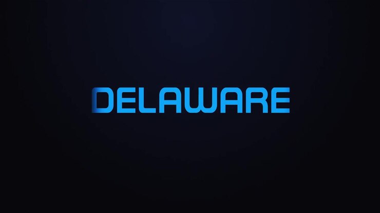 Glowing explosion DELAWARE text reveal blue and pink