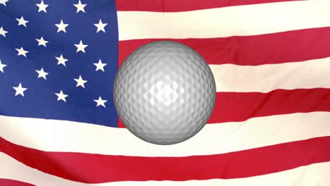 Animation-Eines-Golfballs-über-Der-Wehenden-US-Flagge