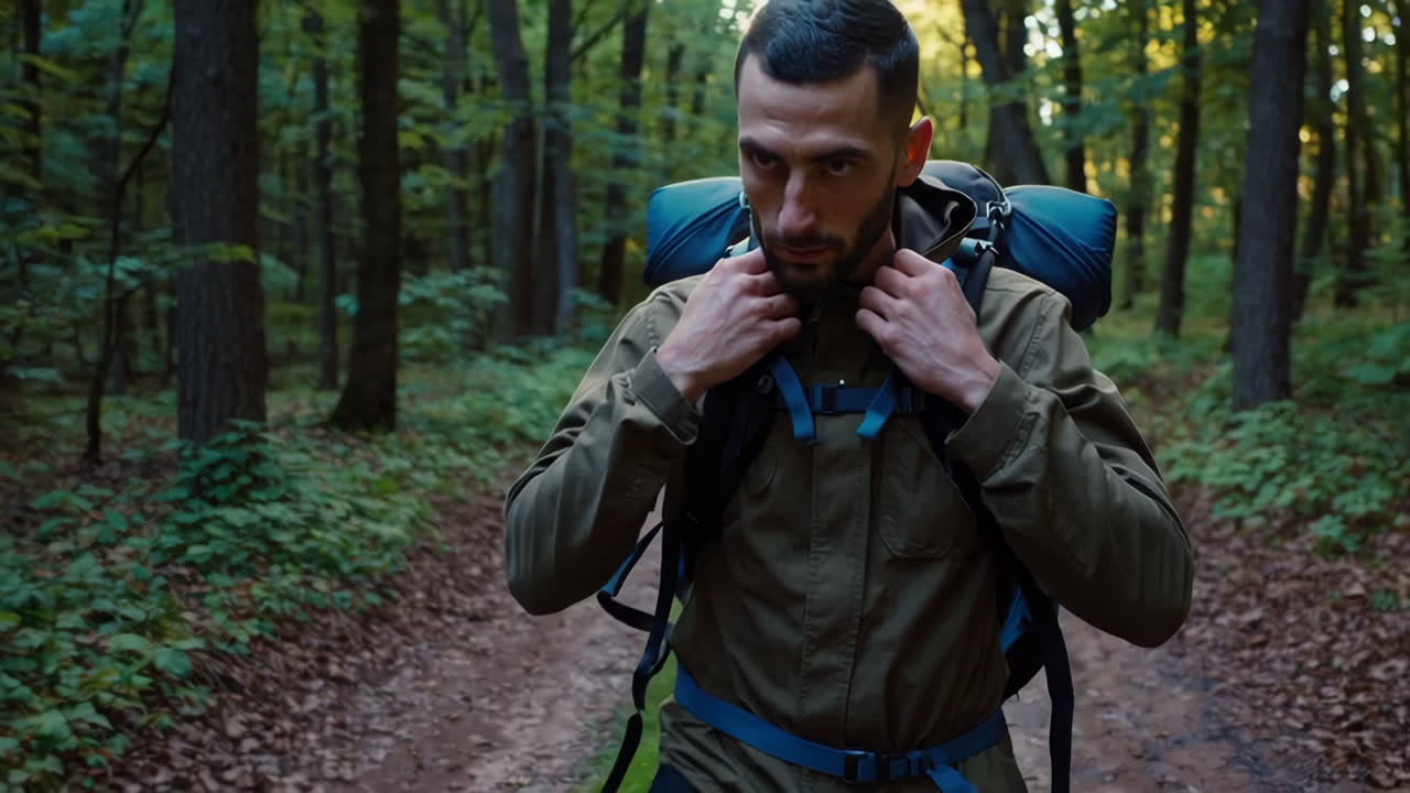 hombre caminando en el bosque