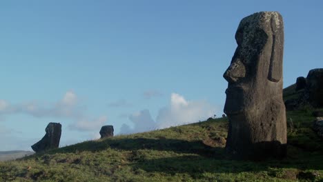 unfinished statues stand at the quarry on easter island