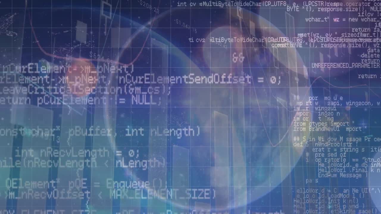 Animation of data processing over globe on blue background