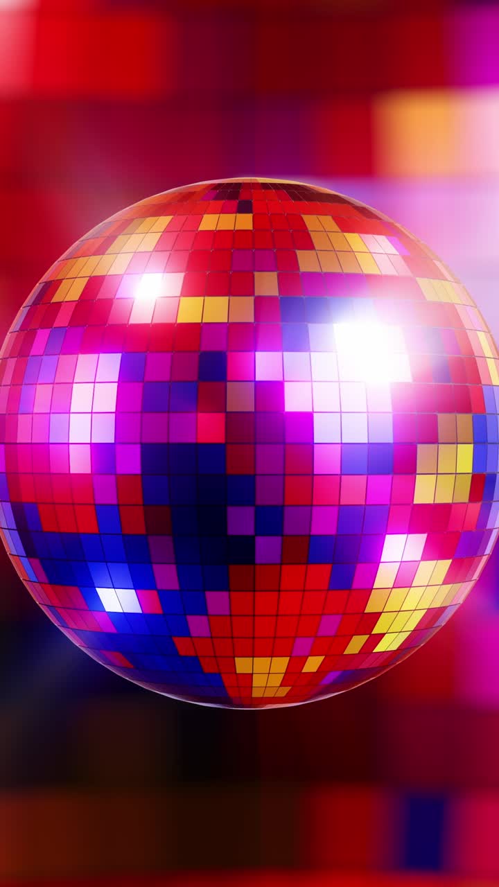 Dynamic Disco Ball Animation with Colorful Background. Vertical looped animation