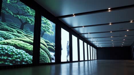 modern corridor with digital art installation