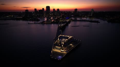 drone hyperlapse at night of the city of tampa, florida