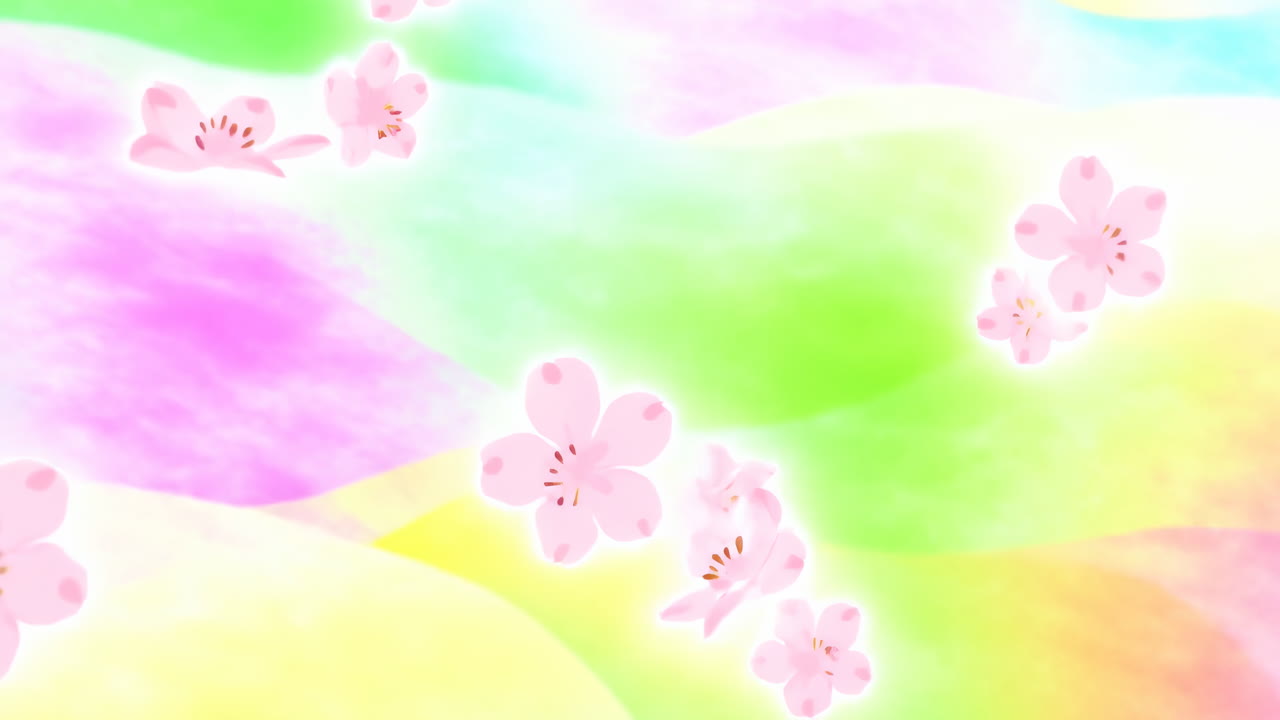 Soft Animated Cherry Blossom Petals Floating on Colorful Pastel Background