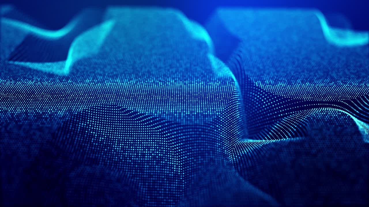 las partículas de brillo forman la superficie como un paisaje futurista en el espacio digital o un holograma como un elemento de gráficos de información en una pantalla de ciencia ficción.