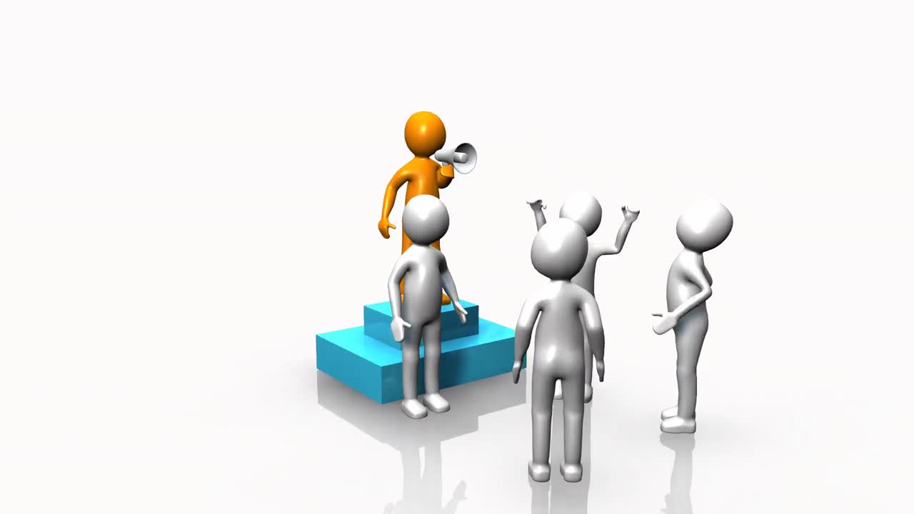 hombre 3d apoyando a su equipo a través de un megáfono