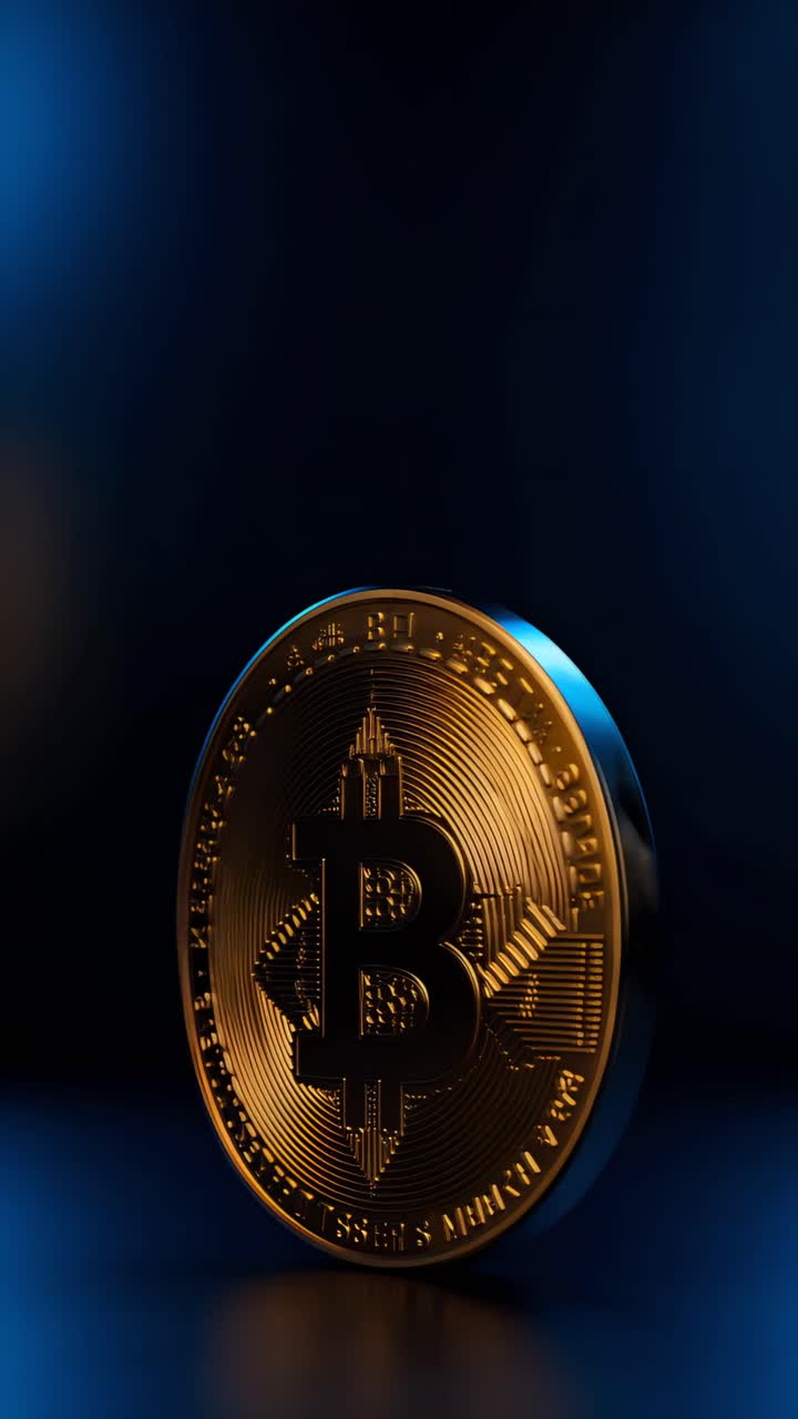 Animação de Bitcoin Dourado Girando em Fundo Escuro Cripto Cinematográfico 4K