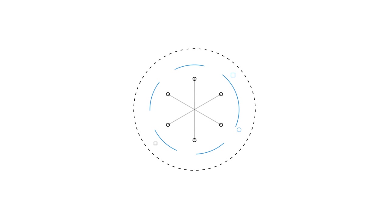 Grafica animata di rete con esagoni geometrici