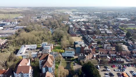 high aerial view of the city of canterbury, kent, uk