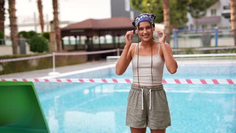 woman by pool