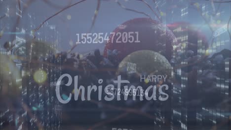 animation of data processing over christmas text and decorations