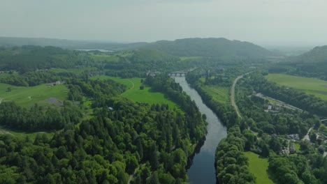 scenic dunkeld town on river tay scotland, aerial view over stunning destination