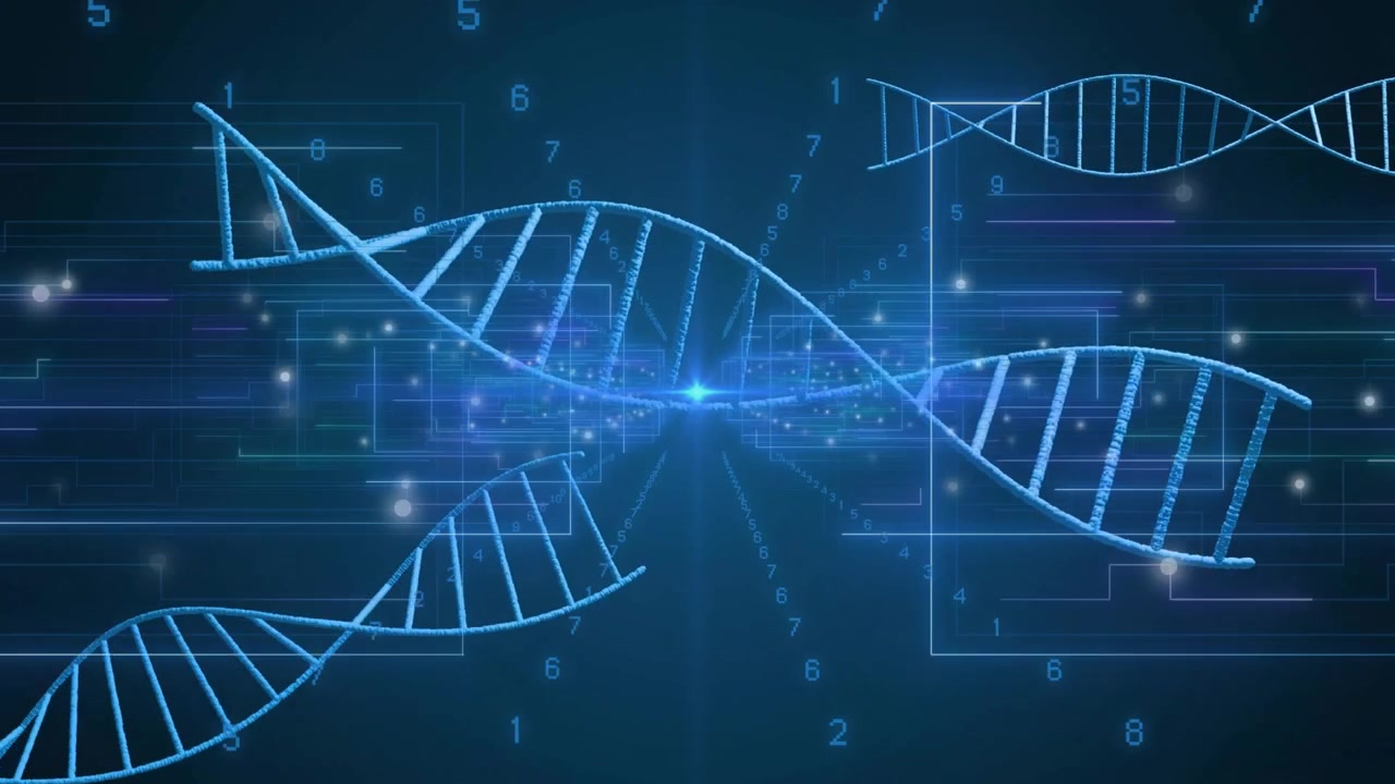 Digital DNA Helix Rotating in Futuristic Data Environment