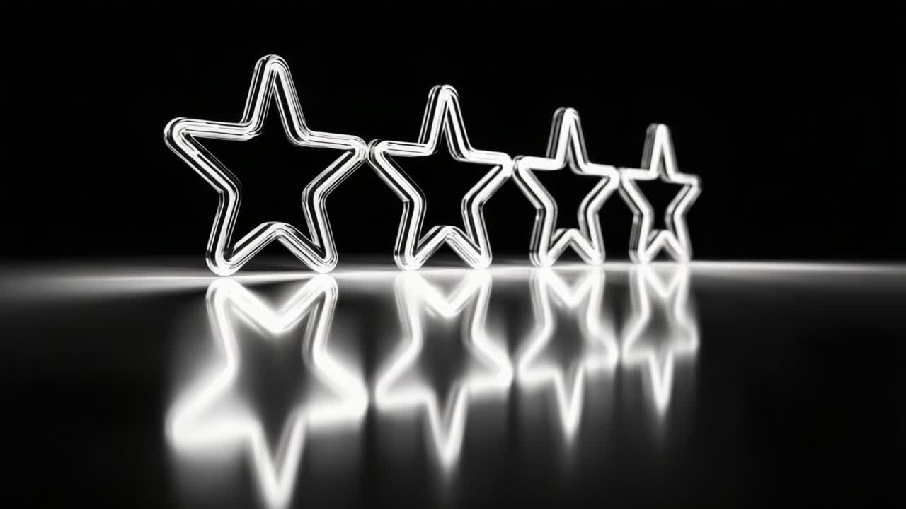 A Captivating Display of Reflective Star Shapes in a Minimalistic Black Background: The Evolution from Outline to Solid Form