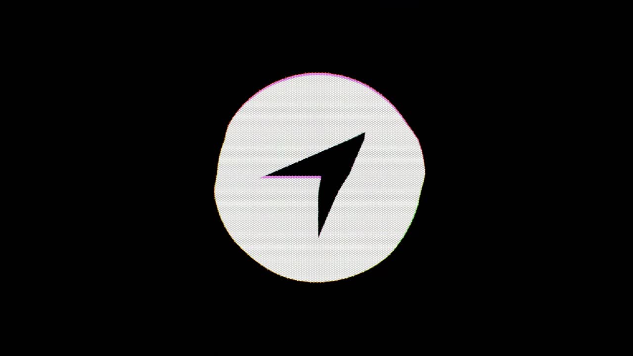 un icono de brújula se interrumpe, se distorsiona durante unos segundos, y luego se interrumpe