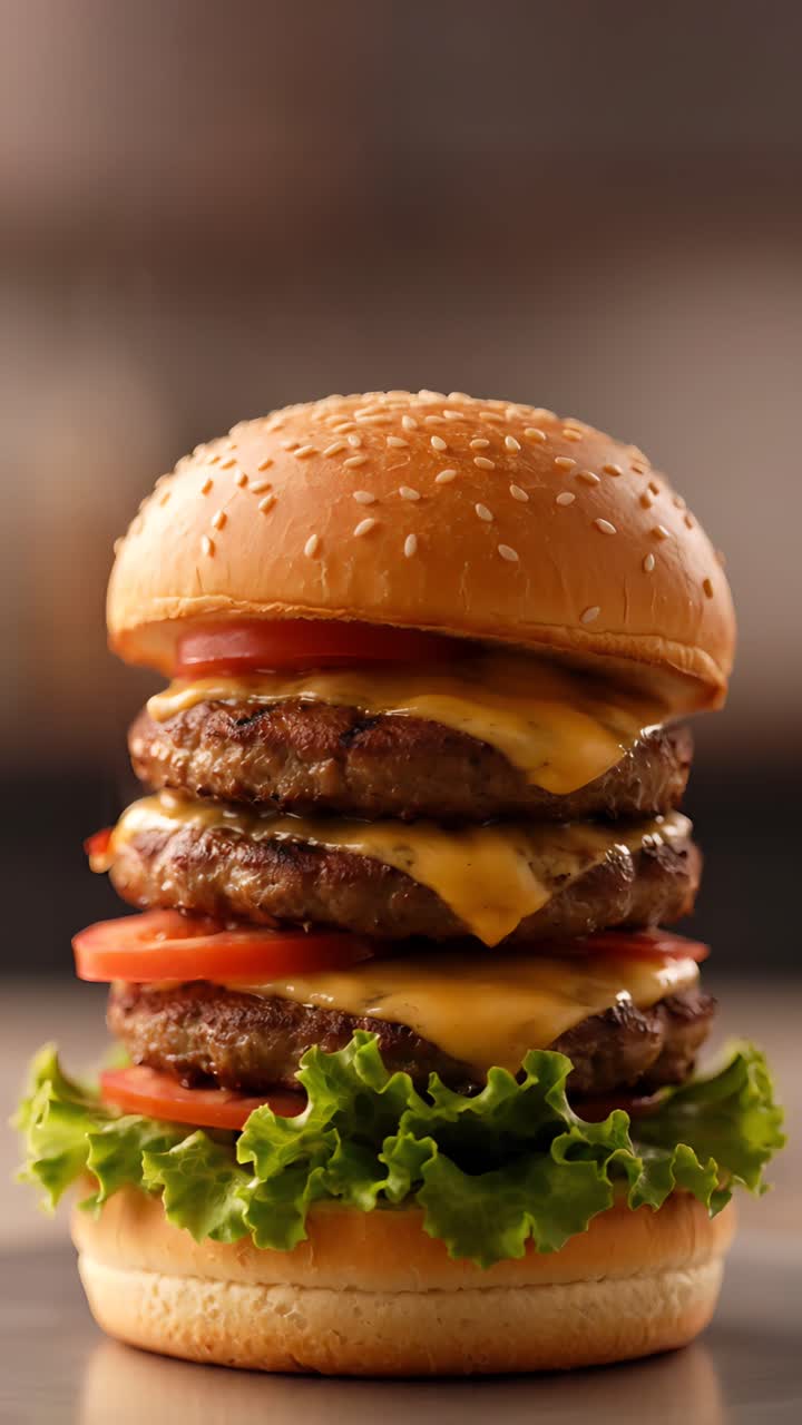 Hamburger Succoso Primo Piano Sfondo Bokeh 4K