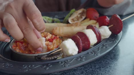 close-up of a plate of appetizers