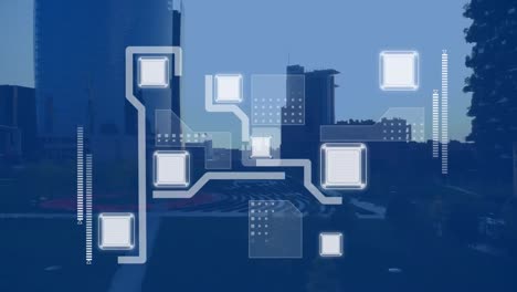 animation of network of connections over cityscape