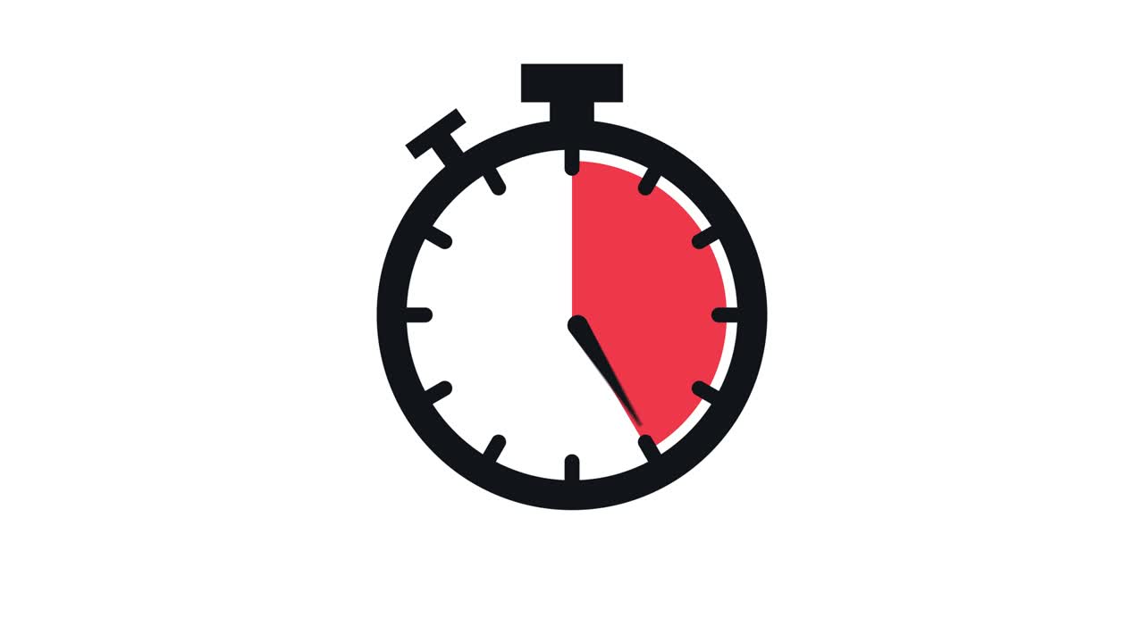The 45 minutes, stopwatch icon. Stopwatch icon in flat style, timer on on color background. Motion graphics.