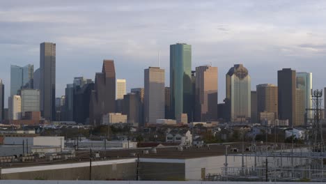 establishing drone shot of downtown houston, texas