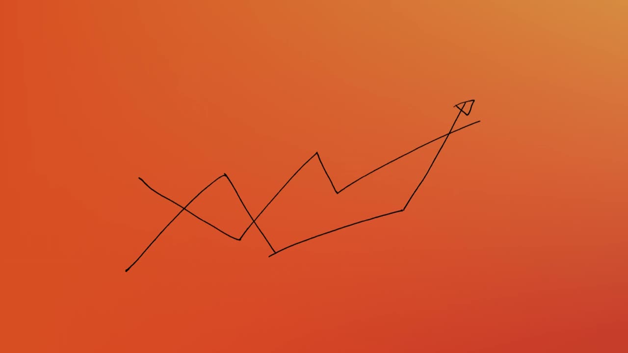 animación de flechas escritas a mano que apuntan hacia arriba con manchas verdes sobre un fondo naranja.