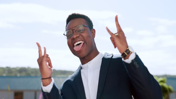 Happy, success or businessman in celebration