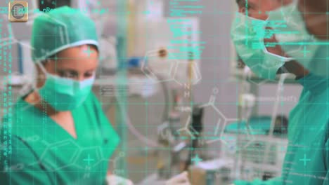animation of data processing over diverse surgeons in operating theatre