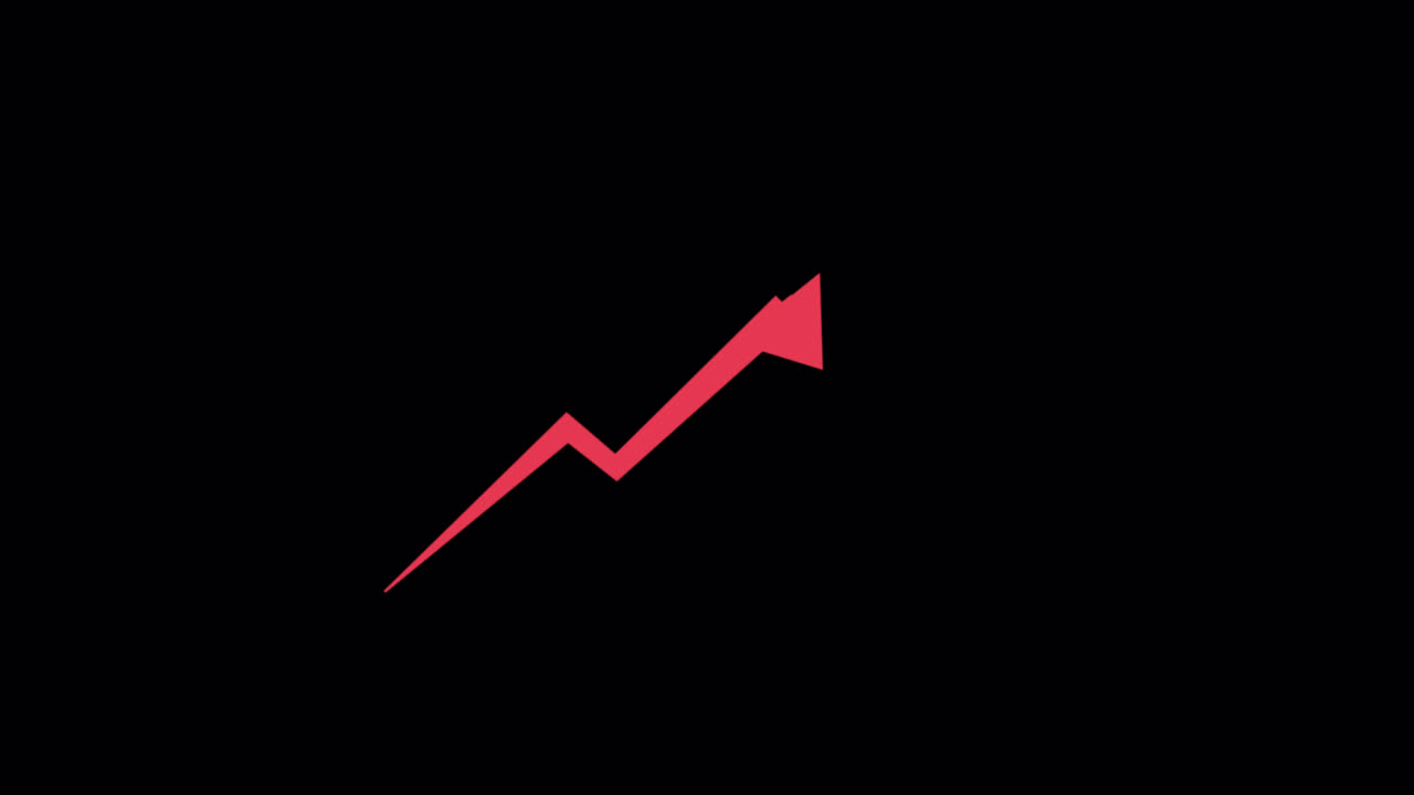 Animated Red Arrow Graph Moving Upwards on Black Background