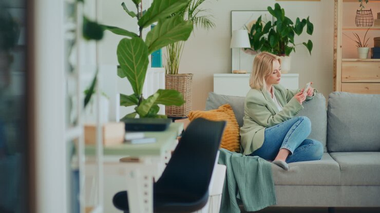 ein selbstbewusstes mädchen surft zu hause über soziale medien