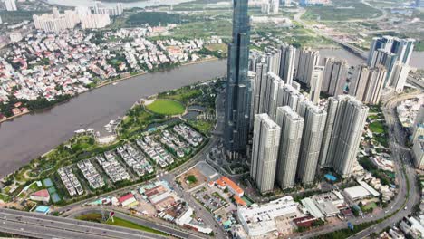 Top-view-of-supertall-Landmark-81-in-Ho-Chi-Minh-City-on-bank-of-Saigon-river