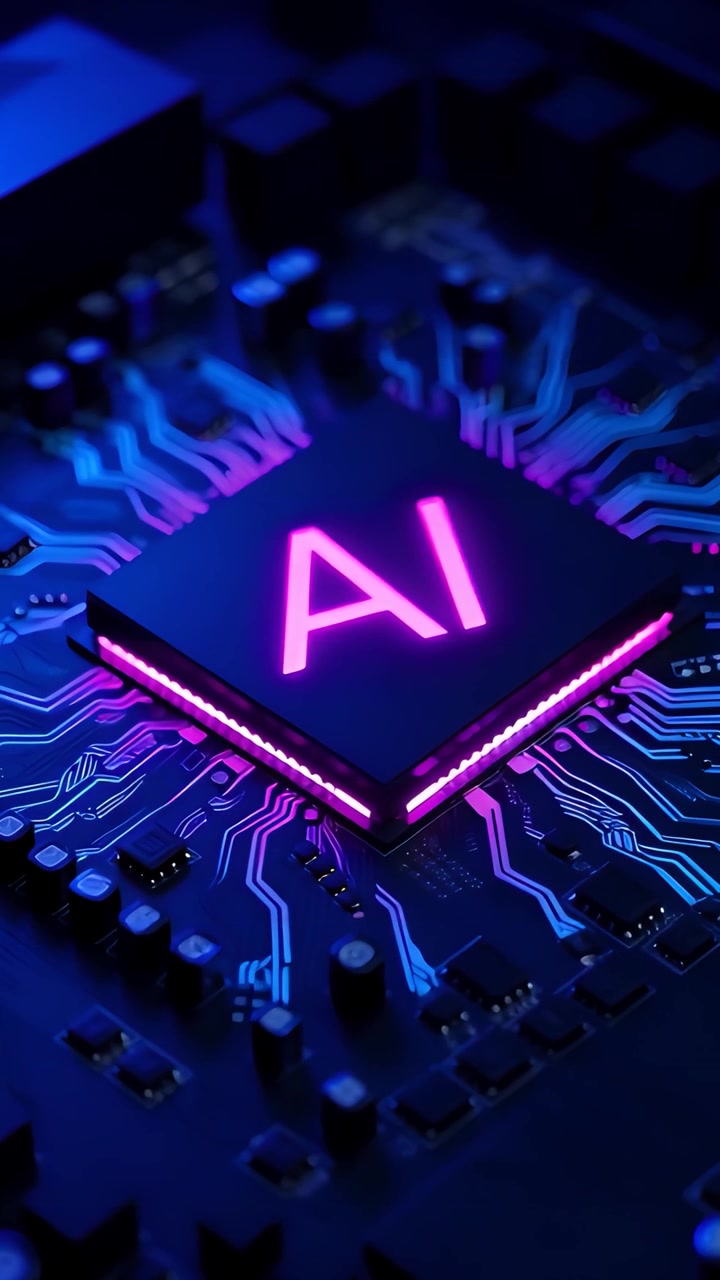 Sfondo Tecnologico Futuristico con Scheda Madre e Chip AI 4K