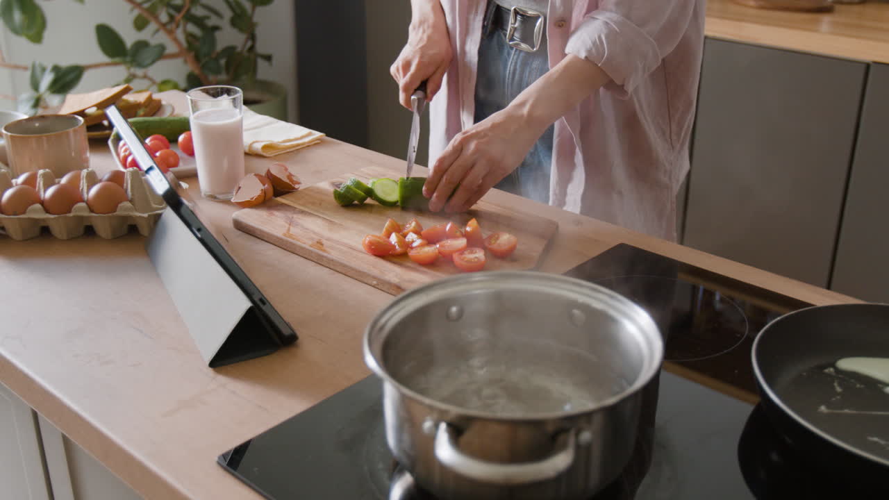 Preparing a meal in the kitchen