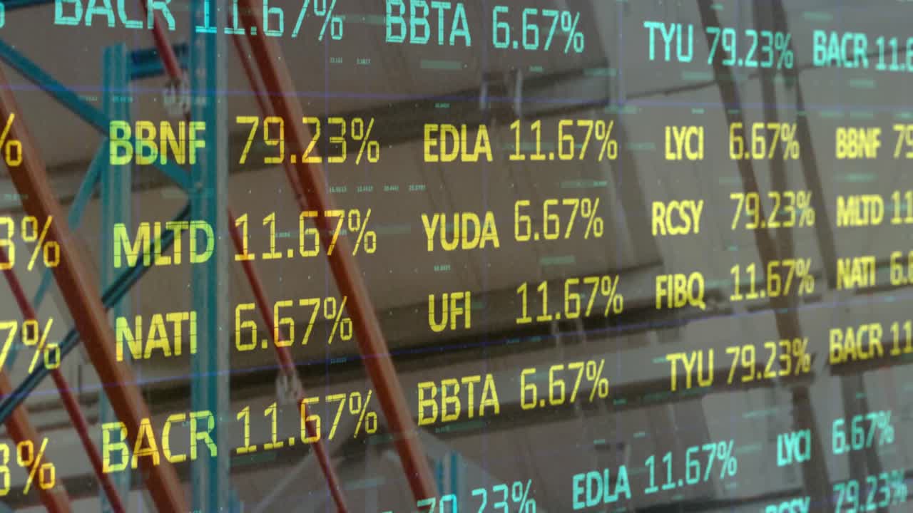 animación del procesamiento de datos en un almacén vacío
