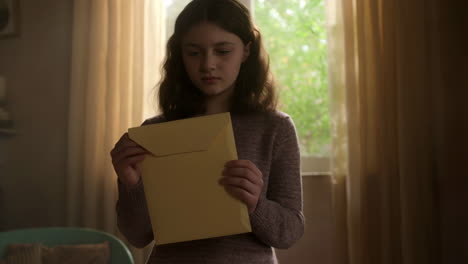a young girl reading a letter