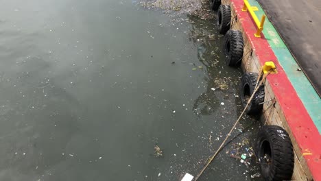 plástico flotante y otras basuras en la superficie del agua en el puerto de río de janeiro